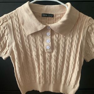 Half Button Cable Knit Crop Top